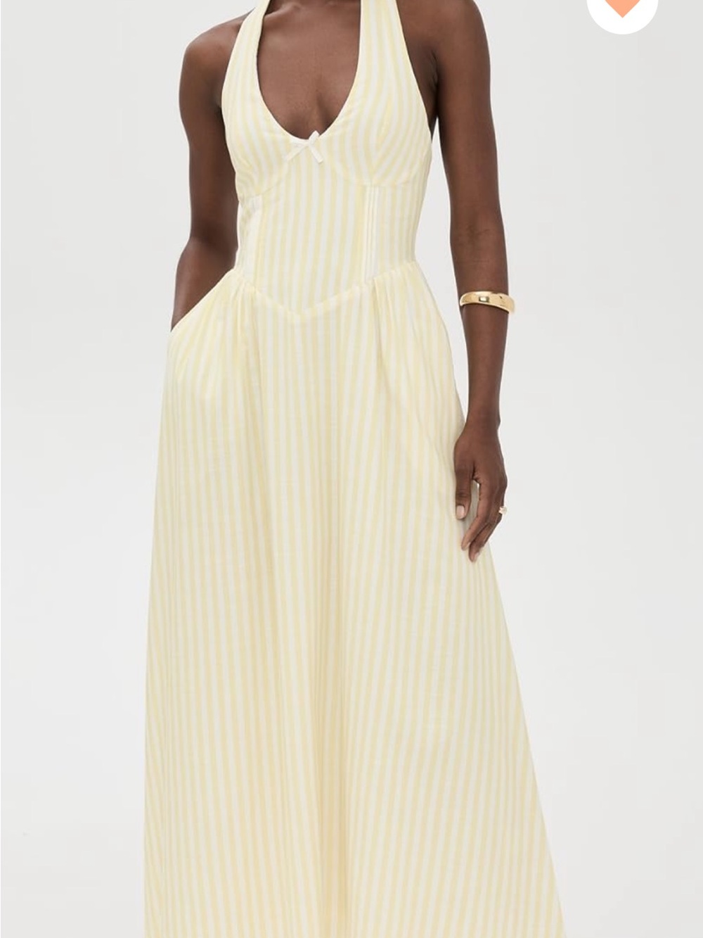 Striped Yellow Halter Maxi Dress with Pockets
